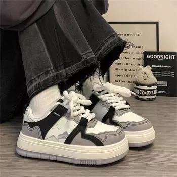 Модные маленькие белые туфли с тушью, весенне-осенние новые туфли с цветным носком, повседневные вулканизированные кроссовки 35 чёрный