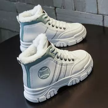 Модные маленькие ботинки, женские, новые, зимние, 2024, плюшевые, низкие, короткие ботинки, британский стиль, универсальные, теплые, хлопковые ботинки 35 чёрный