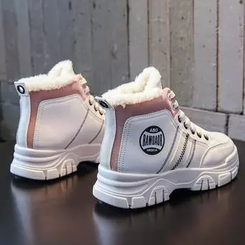 Модные маленькие ботинки, женские, новые, зимние, 2024, плюшевые, низкие, короткие ботинки, британский стиль, универсальные, теплые, хлопковые ботинки 35 чёрный