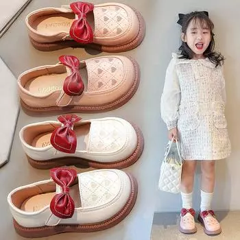 Модные маленькие кожаные туфли для девочек, детская обувь в британском стиле 23 бежевый