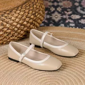 Модные маленькие кожаные туфли для женщин, новые французские туфли Мэри Джейн на весну/лето, женские балетки, одинарные туфли на плоской подошве, женские туфли на плоской подошве 35 хаки