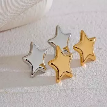 Модные маленькие серьги-гвоздики со звездами из нержавеющей стали, металлическая текстура, милые позолоченные 18 К, устойчивые к ржавчине ювелирные аксессуары, подарок