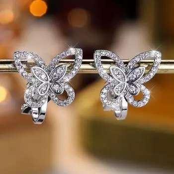 Модные маленькие серьги-клипсы-бабочки для женщин без отверстия для уха, серебряные цветные розовые циркониевые свадебные серьги, ювелирные изделия без пирсинга розовый/серебряный