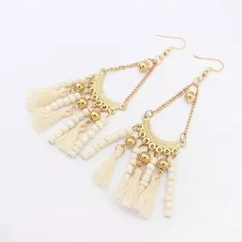 Модные маленькие свежие серьги с бахромой, корейская версия простых и универсальных сережек с бисером, подчеркивающих темперамент девушки, праздничные ушные украшения белый