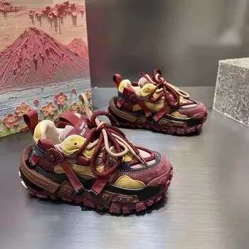 Модные массивные кроссовки для мужчин, дизайнерские кроссовки с покрышками, модные повседневные туфли из микрофибры и кожи с увеличенной внутренней платформой 35 красный