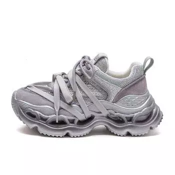 Модные массивные кроссовки для женщин, дышащая блестящая спортивная обувь для повседневной носки 35 серый