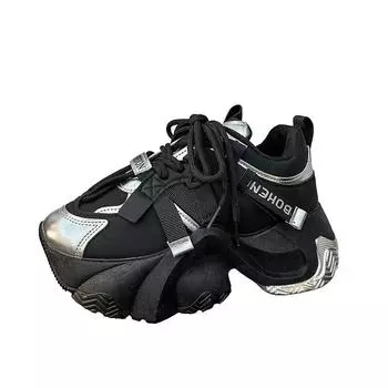 Модные массивные кроссовки для женщин, осенне-зимние новые кроссовки на платформе с толстой подошвой, женские туфли из искусственной кожи с круглым носком на шнуровке 35