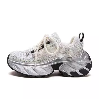 Модные массивные кроссовки для женщин с блестящими деталями и удобной подошвой на платформе 35 бежевый