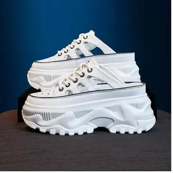 модные массивные кроссовки женские туфли на плоской подошве мокасины слипоны на очень высоком каблуке с круглым носком модные женские туфли на платформе вулканизированные туфли шлепанцы 2024 35 чёрный