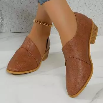 Модные массивные женские кожаные туфли, осенняя мода, прогулочные туфли на среднем каблуке, женские, новинка 2024 года, брендовые туфли-лодочки для вечеринок, удобные женские туфли Zapatillas 36 коричневый