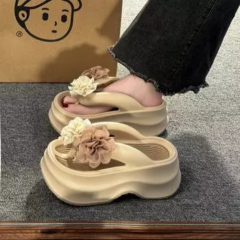 Модные массивные женские тапочки с зажимом на носке, повседневные пляжные шлепанцы для отдыха, женские уличные сандалии на толстой подошве, летняя женская обувь Size 36(foot 23cm) хаки