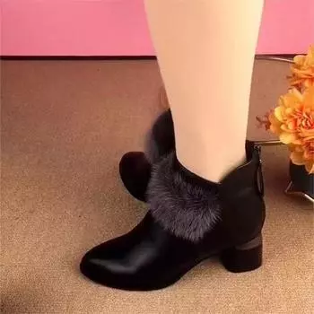 Модные матовые хлопковые сапоги женские зимние 2024 года новые ботинки Martin на среднем каблуке пушистые хлопковые сапоги на толстом каблуке женские туфли 35