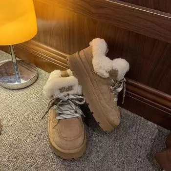 модные меховые балетки женские ботильоны на платформе замшевые плюшевые хлопковые туфли женские зимние повседневные кроссовки 2025 года тренд теплые Zapatos Mujer 35 верблюд