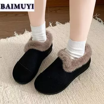 модные меховые балетки женские ботильоны теплая обувь 2025 тренд зимние повседневные кроссовки для ходьбы ботинки челси короткие плюшевые хлопковые ботинки женские 35 чёрный
