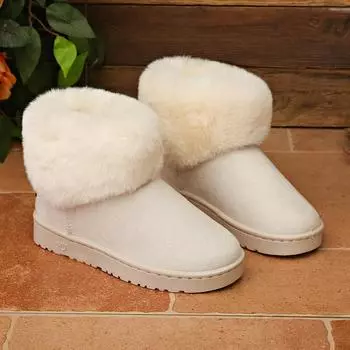 Модные меховые балетки женские ботильоны зимние теплые плюшевые хлопковые туфли замшевые повседневные туфли зима 2025 тренд нескользящие удобные ботинки для ходьбы женские 35 бежевый