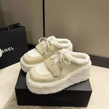 модные меховые балетки женские замшевые тапочки на платформе теплые плюшевые хлопковые туфли модные шлепанцы повседневные кроссовки зима 2025 тренд zapatos mujer 35 бежевый