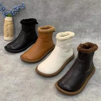 Модные меховые балетки женские зимние ботильоны кожаные короткие плюшевые хлопковые туфли 2025 года новый дизайнерский тренд теплые уютные повседневные зимние ботинки женские 35 чёрный