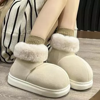 Модные меховые сапоги Crestar для женщин, зимние плоские сапоги для снега, женские уличные теплые хлопковые туфли на толстой подошве, симпатичные сапоги с большим носком 36-37