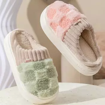 Модные меховые тапочки Comwarm для женщин и мужчин, зимние новые меховые хлопковые туфли, модные теплые плюшевые тапочки для дома, мягкие тапочки на подошве 36-37(fit35-36) бежевый