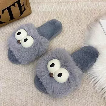 Модные меховые тапочки женские теплые плюшевые шлепанцы плоские низкие каблуки женская обувь однотонные животные принт милые туфли на платформе тапочки 36 чёрный