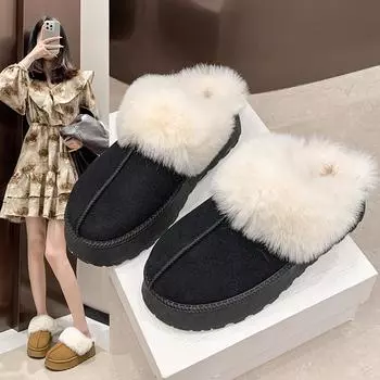 Модные меховые тапочки женские зимние плюшевые роскошные тапочки на толстой подошве женские дизайнерские хлопковые домашние туфли на толстой подошве 35 верблюд