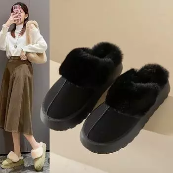 Модные меховые тапочки женские зимние плюшевые сандалии роскошные шлепанцы на платформе женские толстые подошвы дизайнерская хлопковая домашняя обувь 36 бежевый