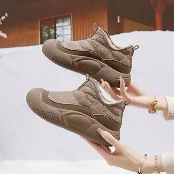 Модные меховые теплые ботинки «Челси» для зимы, женская повседневная обувь 2025 года, новые короткие плюшевые ботильоны, туфли на плоской подошве, спортивные короткие ботинки Ladie Botas Mujer 35 коричневый