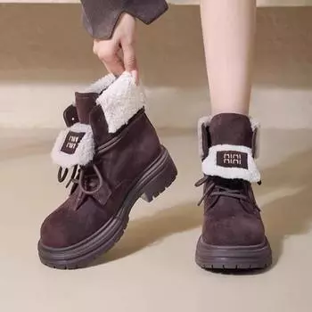 Модные меховые туфли на высоком каблуке женские зимние сапоги на платформе замшевые плюшевые хлопковые туфли повседневные кроссовки зима 2025 тренд уютные теплые ботинки женские 36