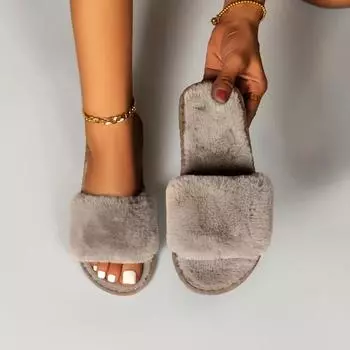 Модные меховые женские тапочки зимние новые модные плюшевые шлепанцы с мелким горлом для дома и улицы повседневные однотонные шлепанцы для спальни туфли на плоской подошве 36-37 бордовый