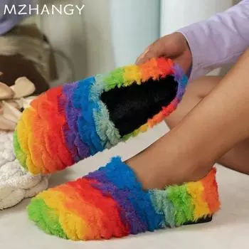 Модные меховые женские туфли на плоской подошве, лоферы, модные новые повседневные туфли из хлопка для женщин 2024 года, новые зимние ботинки для ходьбы, зимние уютные женские туфли Zapatos 36