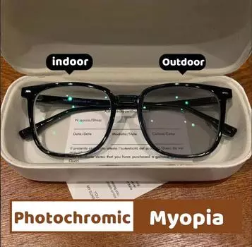 Модные меняющие цвет очки для близорукости с квадратной оправой, фотохромные близорукие профессиональные женские и мужские очки с диоптриями 0