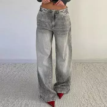Модные мешковатые прямые джинсы с низкой талией, женские ретро-джинсы, широкие брюки, универсальная повседневная уличная одежда S