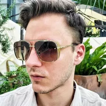 Модные металлические большие солнцезащитные очки без оправы в стиле ретро, женские классические винтажные солнцезащитные очки в стиле стимпанк, мужские очки