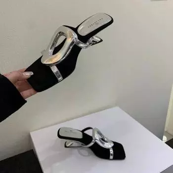 Модные металлические клинья тапочки обувь золотые туфли для женщин роскошные женские неглубокие женские клинья слайды сандалии туфли-лодочки 38