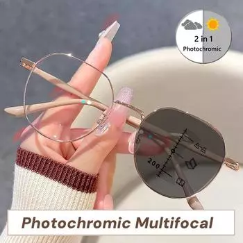 Модные металлические очки с отделкой для близи и дали унисекс для наружного применения с изменением цвета мультифокальные очки для чтения диоптрийная пресбиопия +1.0 розового золота