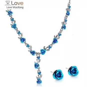 Модные металлические серьги-ожерелья с розами, свадебные комплекты ювелирных изделий для женщин, цветочное ожерелье, свадебный комплект ювелирных изделий в виде африканских цветов красный