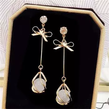 Модные металлические серьги-подвески в виде банта и капли воды, длинные серьги-подвески, женские свадебные украшения, серьги 1Pair