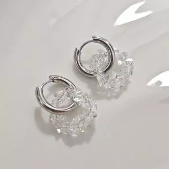 Модные металлические стеклянные круглые серьги для женщин, роскошные серебристого цвета, двухслойные круглые серьги-клипсы, ювелирные изделия, подарки на свадьбу белый