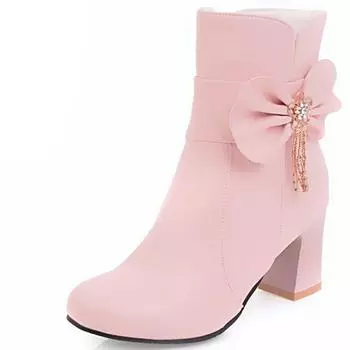 модные милые ботильоны в европейском стиле для женщин с круглым носком на высоком каблуке на молнии с толстым каблуком, модные ботинки Botas Mujer 34 чёрный