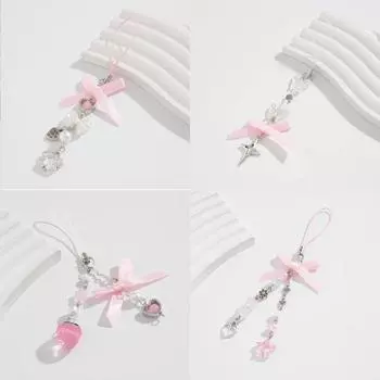 Модные милые девушки 2000 года, брелок с лентой и бисером, сплав, сердце, звезда, кролик, клубника, кулон, жемчуг, стеклянные бусины, цепочки, ювелирные аксессуары