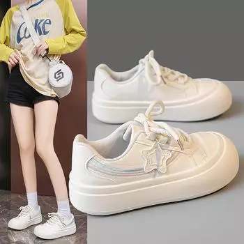 Модные милые кроссовки для студенток, розовые кроссовки, кроссовки на толстой подошве в стиле Харадзюку, женская повседневная теннисная обувь 35 бежевый