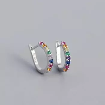 Модные милые минимальные радужные серьги-кольца, разноцветные циркониевые маленькие геометрические серьги, ювелирные изделия, женские модные тонкие ушные обручи