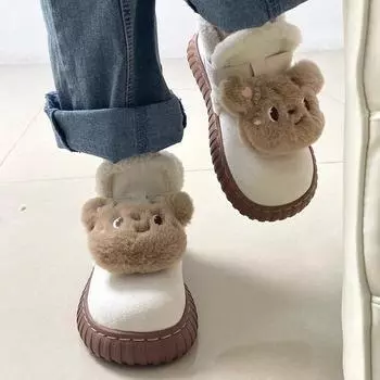Модные милые плюшевые зимние ботинки для детей, зима 2024, новые утолщенные теплые хлопковые ботинки, нескользящие короткие ботинки 35 коричневый