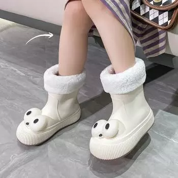 Модные милые резиновые сапоги с большими глазами средней высоты на толстой подошве для родителей и детей 30-31