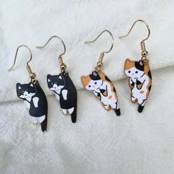 Модные милые серьги с котенком и ушками из мультфильма для девочек, серьги с цветком и котом, модные ювелирные изделия, оптовая продажа