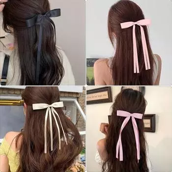Модные милые сплошные банты для женщин с длинным бантом из ленты для девочек, заколки для волос с кисточками, заколки для волос, детские аксессуары для волос one size горячий розовый