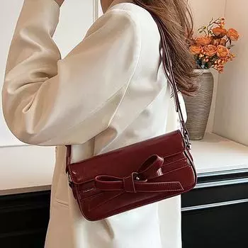 Модные милые сумки на плечо с бантом для женщин, летние однотонные простые сумки через плечо из искусственной кожи, новые универсальные женские кошельки (20cm<Max Length<30cm)