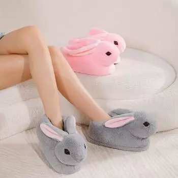 Модные милые тапочки с кроликами для женщин, мультяшные туфли с кроликами, теплые тапочки из искусственного меха с мягкой подошвой для девочек, домашние тапочки, забавная домашняя обувь EU35-38 светло-коричневого