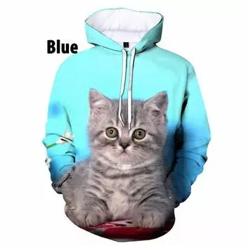 Модные милые толстовки с 3D-принтом животных и кошек, повседневные мужские/женские пуловеры с капюшоном S