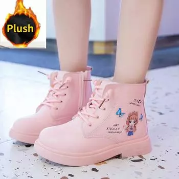 Модные милые туфли для девочек, зимние новые детские короткие ботинки, кожаные ботинки для принцессы 26